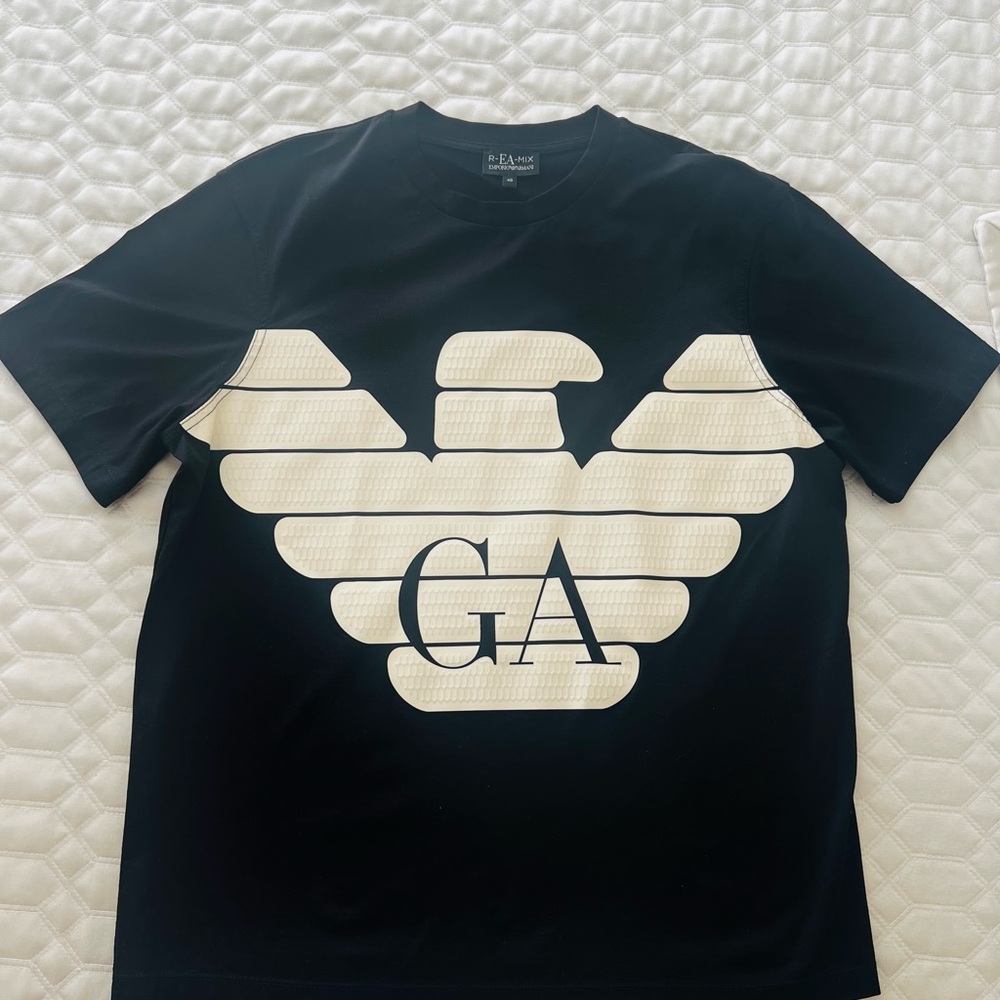 Emporio Armani Black T-Shirt with Cream Logo